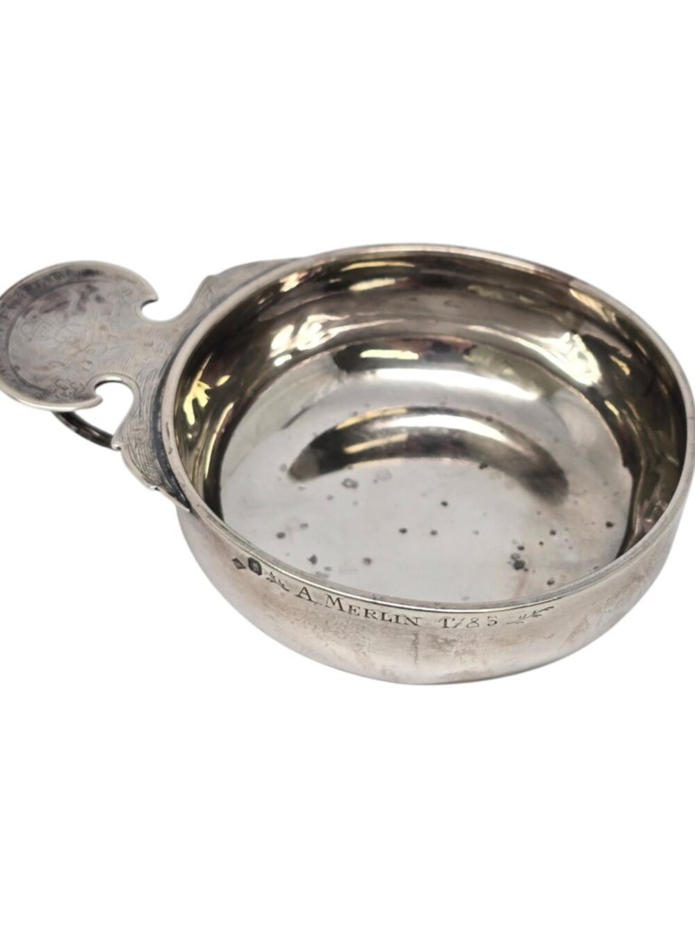Antique 950 Sterling Silver French Wine Taster with Engraving #25010